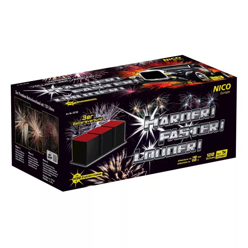 Silvester-Shop Harder! Faster! Louder! jetzt online bestellen im Feuerwerk Shop Funkelfun.de
